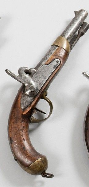 null Pistolet d'arçon modèle 1822 T Bis, construit neuf.
Canon rond à pans au tonnerre....