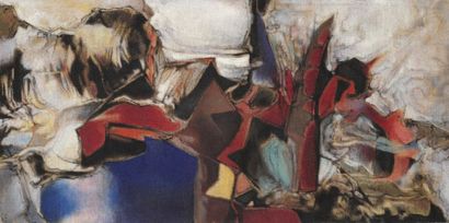 Pierre JOURDA (1931-2007) 
Composition, 1965
Huile sur toile.
Datée en bas à gauche.
Porte...