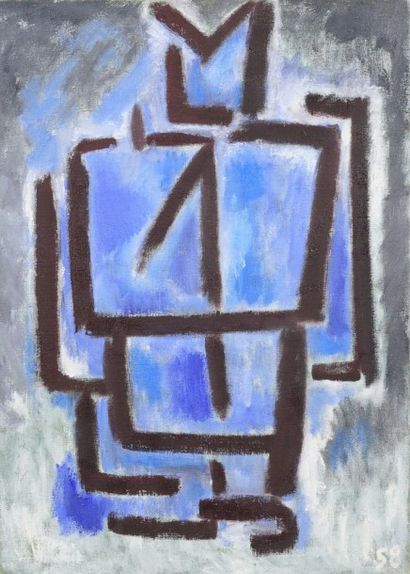 Pierre JOURDA (1931-2007) 
La sentinelle bleue, 1958
Huile sur toile.
Datée en bas...