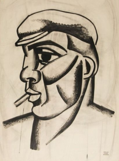 Pierre JOURDA (1931-2007) 
Portrait de Fernand Léger, vers 1956
Encre de chine.
Porte...