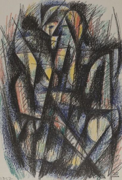 Pierre JOURDA (1931-2007) 
Composition, 1957
Crayon gras.
Daté.
Porte le cachet de...