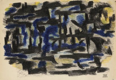 Pierre JOURDA (1931-2007) 
Composition, vers 1958
Crayon gras.
Porte le cachet de...
