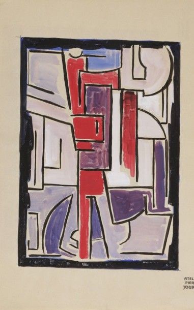 Pierre JOURDA (1931-2007) 
Composition, vers 1958
Gouache.
Porte le cachet de l'atelier.
43...