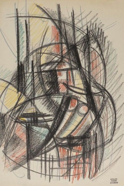 Pierre JOURDA (1931-2007) 
Composition, vers 1958
Crayon gras.
Porte le cachet de...