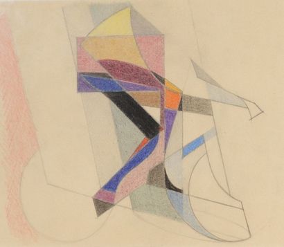 Pierre JOURDA (1931-2007) 
Cycliste en mouvement, vers 1959
Crayon de couleurs.
21...