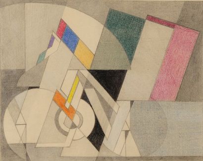 Pierre JOURDA (1931-2007) 
Composition, vers 1959
Crayon de couleurs.
21 x26
