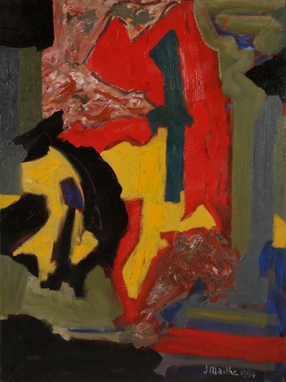 Jean MAILHE (1912-1997) 
Composition, 1964
Huile sur toile.
Signée et datée en bas...