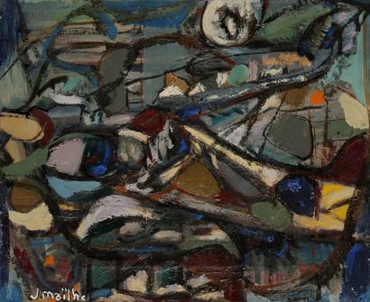 Jean MAILHE (1912-1997) 
Composition, 1965
Huile sur toile.
Signée.
22x27cm