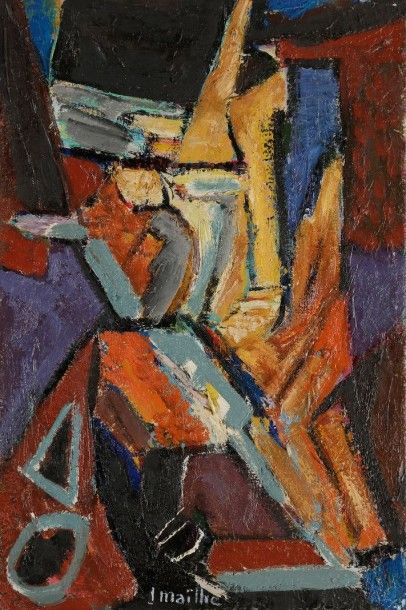 Jean MAILHE (1912-1997) 
Composition, vers 1958-60
Huile sur toile.
Signée en bas...