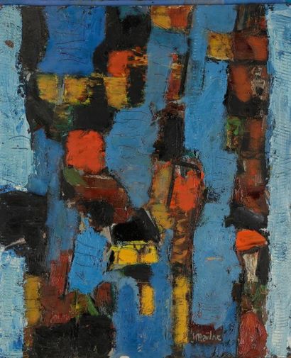 Jean MAILHE (1912-1997) 
Composition, 1962-79
Huile sur isorel.
Signée en bas à ...