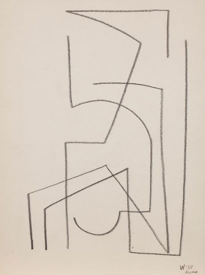 Willy ANTHOONS [belge] (1911-1983) 
Composition, 1955
Fusain.
Monogrammé et daté...