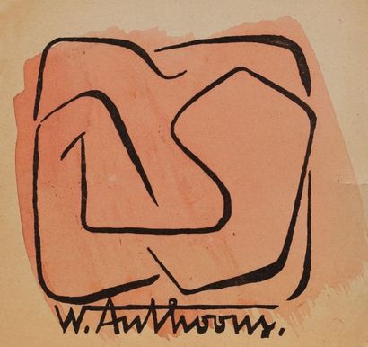 Willy ANTHOONS [belge] (1911-1983) 
Composition, vers 1955
Encre et aquarelle.
Signée.
Porte...