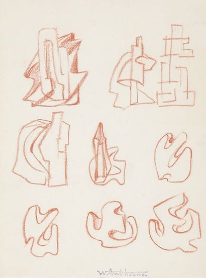 Willy ANTHOONS [belge] (1911-1983) 
Études de sculptures, vers 1948-50
3 sanguines.
Portent...