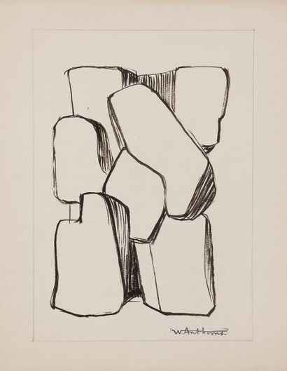 Willy ANTHOONS [belge] (1911-1983) 
Études de sculptures, vers 1948-50
2 encres.
Portent...