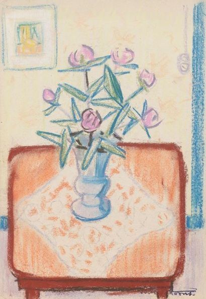 Willy ANTHOONS [belge] (1911-1983) 
Fillette - Vase de fleur - Femme assise - Arbres,...