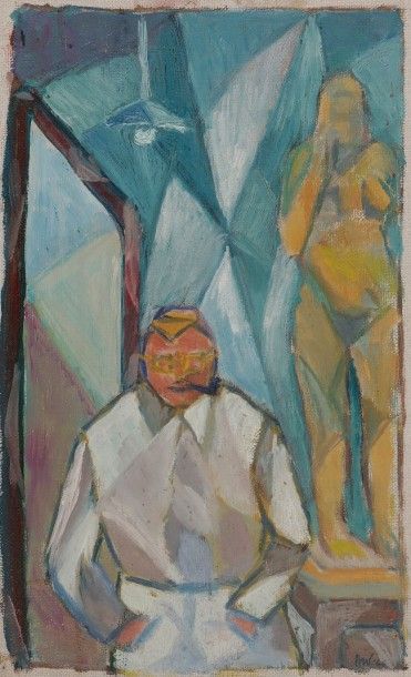 Willy ANTHOONS [belge] (1911-1983) 
L'artiste dans son atelier, 1946
Huile sur toile...