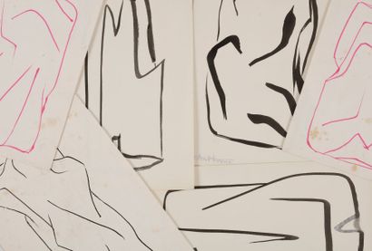 Willy ANTHOONS [belge] (1911-1983) 
Études de sculptures, vers 1950-55
8 encres.
Portent...