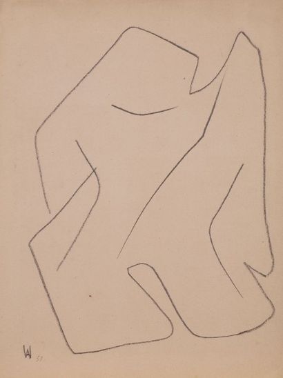 Willy ANTHOONS [belge] (1911-1983) 
Étude pour Forme transcendante, 1951
Crayon.
Monogrammé...