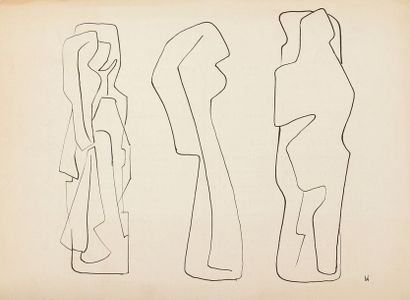 Willy ANTHOONS [belge] (1911-1983) 
Études de sculptures, 1951
4 encres.
Monogrammées...