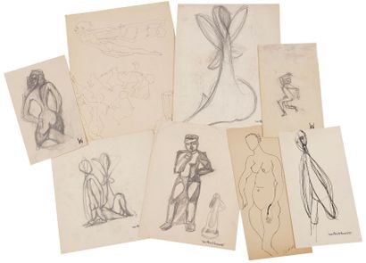 Willy ANTHOONS [belge] (1911-1983) 
Études de personnages, vers 1946
8 dessins.
Portent...