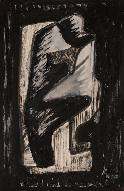 Willy ANTHOONS [belge] (1911-1983) 
Composition, 1953
Encre et gouache.
Monogrammée...