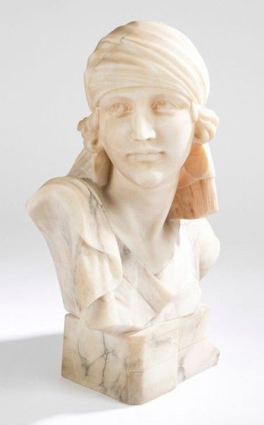 DANS LE GOÛT DE GUGLIELMO PUGI (1850-1915) 
Portrait d’orientale
Sculpture. Épreuve...