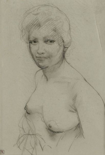 Armand Rassenfosse (1862-1934) 
Nu féminin
Crayon noir et estompe sur papier bleu
Porte...