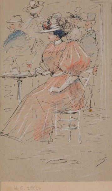 Henri Gabriel IBELS (1867-1936) 
Élégante au café; Danseuses; Personnage
3 dessins...