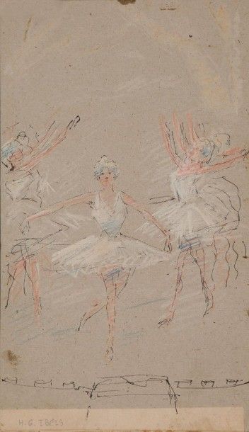 Henri Gabriel IBELS (1867-1936) 
Élégante au café; Danseuses; Personnage
3 dessins...