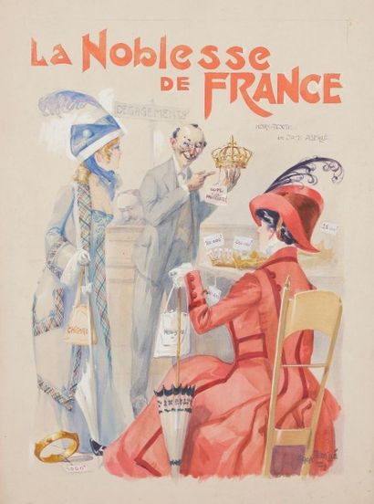 Jack ABEILLÉ (1873-?) 
La Noblesse de France (projet de couverture), 1909
Aquarelle...