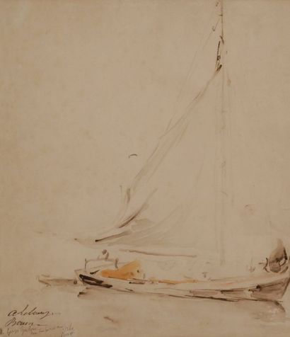Albert LEBOURG 
Rouen, bateau sur la Seine
Aquarelle.
Signée, située et dédicacée...