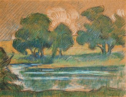 Robert-Antoine PINCHON 
Mare bordé d’arbres, 1916
Pastel.
Signé, daté et situé (?)...