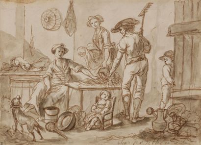 Jean-Baptiste CHARPENTIER (1728-1806) 
Scène d’intérieur paysan
Plume et encre brune,...