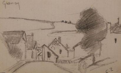Camille PISSARRO (1830-1903) 
Village de Grancey
Dessin au lavis sur trait de crayon.
Monogrammé...