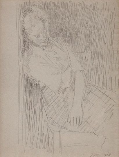 François Joseph GUIGUET (1860-1937) 
Femme assise endormie, 1918
Dessin au crayon...