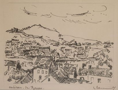 Maurice de Vlaminck (1876-1958) 
Environ de Rouen
Dessin à l’encre.
Signé et titré...