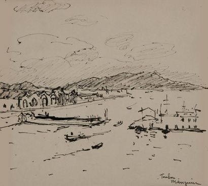 Henri Charles MANGUIN (1874-1949) 
Toulon, le port, vers 1926-27
Dessin à l’encre.
Signé...