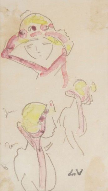 Louis VALTAT (1869-1952) 
Études de tête de femmes
2 dessins à la mine de plomb et...