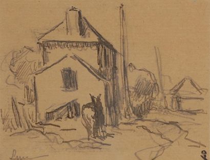 Maximilien Luce (1858-1941) 
Âne devant la maison
Dessin à l’encre.
Signé en bas...