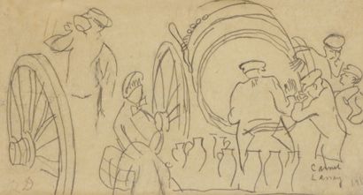Raoul DUFY (1877-1953) 
Les Vignerons, 1930
Dessin à la mine de plomb.
Porte le timbre...