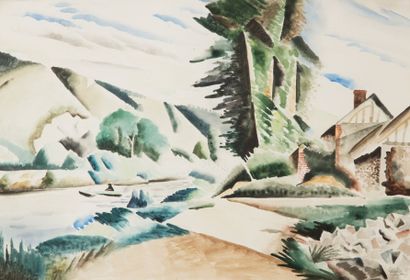 Paul-Elie GERNEZ (1888-1948) 
Paysage cubiste, 1922
Aquarelle sur traits de crayon.
Signée...