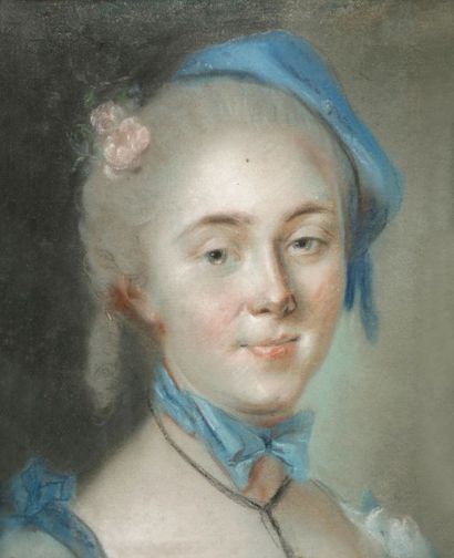 Entourage de Maurice Quentin de LA TOUR (Saint Quentin 1704-1788) 
Portrait de femme
Pastel.
(Quelques...