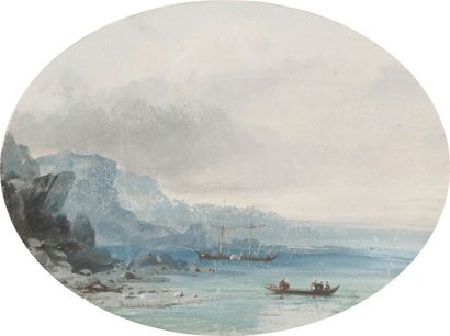 Eugène CICERI (Paris 1813-1890) 
Une vue animée d’une ville et une marine
Gouache.
L’une...