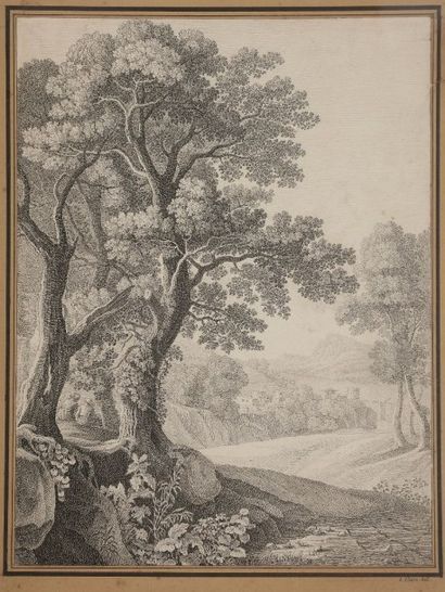 Jean Baptiste CLERC (France XIXe siècle) 
Une paire: un arbre; paysage
Plume et encre...