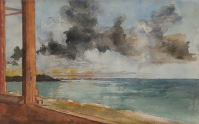 Émile bergerat (1845-1923) 
Paysage de bord de mer
Aquarelle sur traits de crayon...