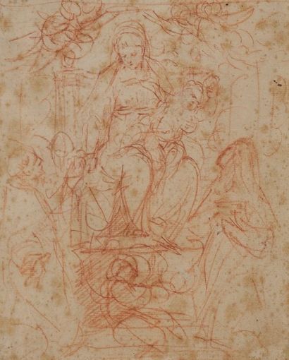 Attribué à Simone CANTARINI (Pesaro 1612 - Vérone 1648) 
Vierge à l’enfant trônant...