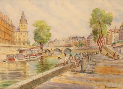 Lucien GIBERT (1904-1988) 
Une paire: vues des quais de Paris
Aquarelle et crayon...