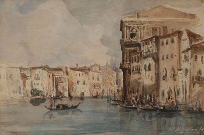 François HOFFMANN fils (XIXe siècle) 
Souvenir de Venise, vue du Grand Canal, 1878
Aquarelle...