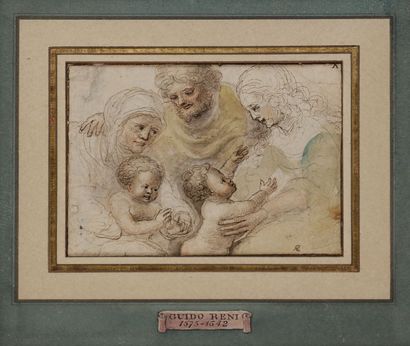 ÉCOLE ALLEMANDE vers 1600 
Recto: Sainte Famille avec Sainte Elisabeth et Saint Jean-Baptiste
Verso:...