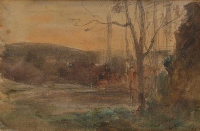 François-Auguste RAVIER (1814-1895) 
° Paysage du Dauphiné
Aquarelle sur traits de...